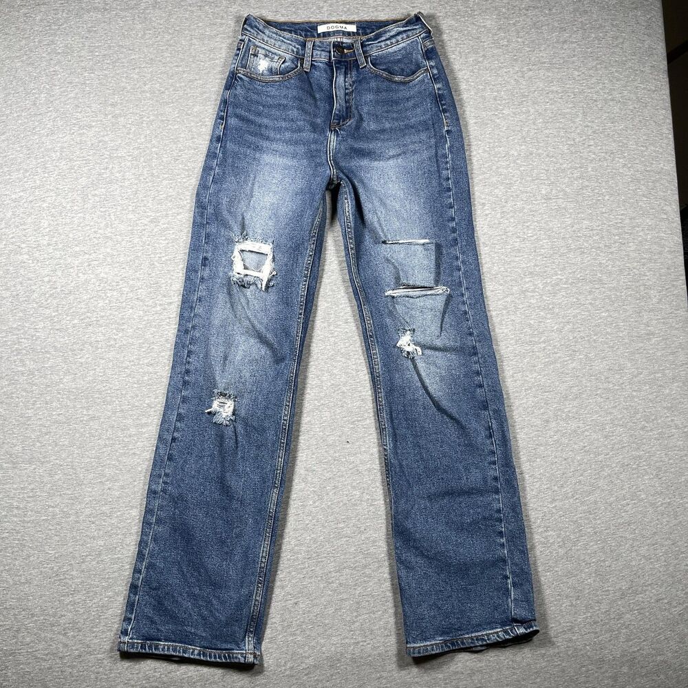 Dogma Jeans Womens 5 Blue Straight High Rise Medium Wash Distressed Denim